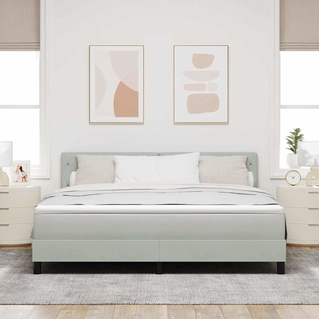 LED Box Spring Bed med madras Lysegrå 180 x 200 cm Fløjl