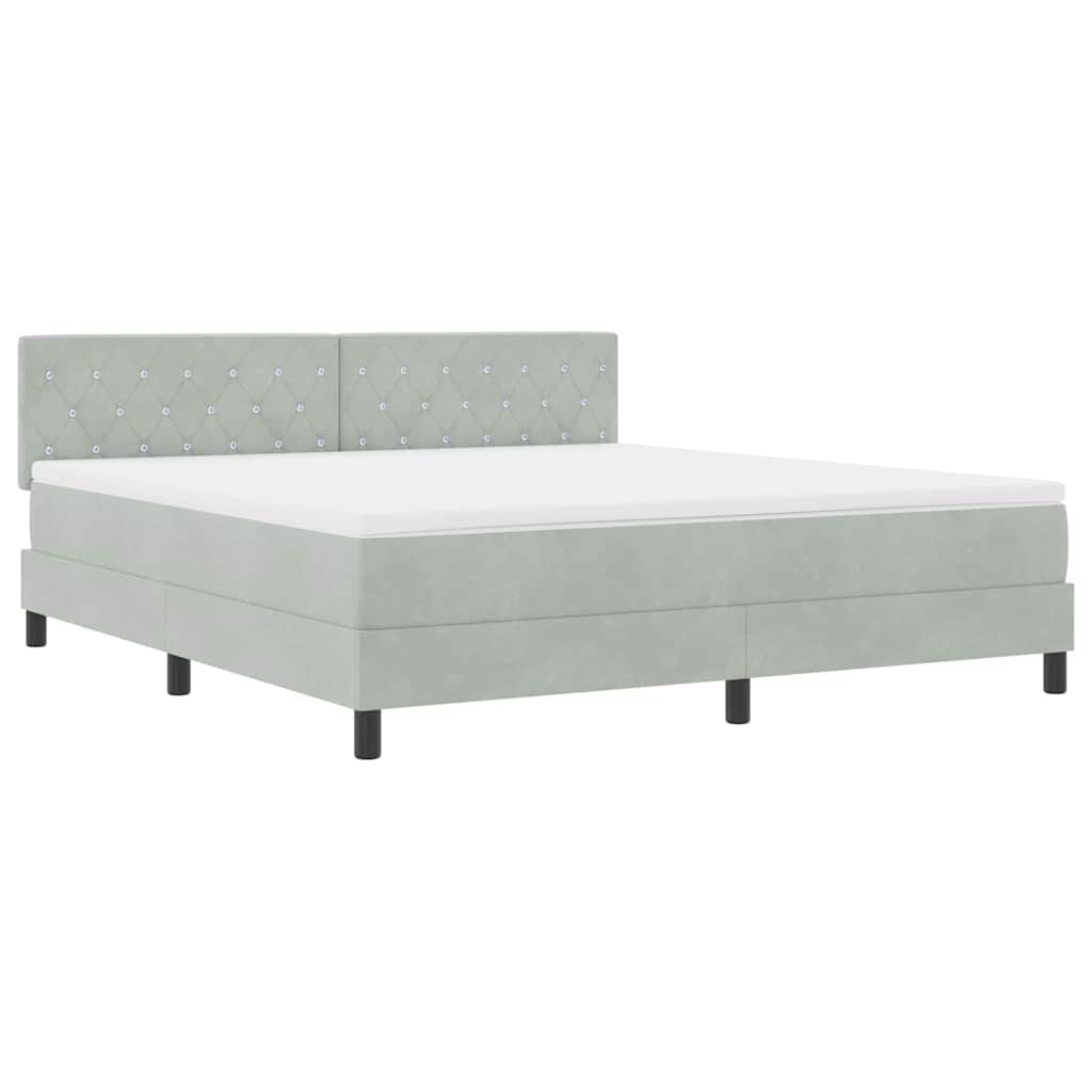 LED Box Spring Bed med madras Lysegrå 180 x 200 cm Fløjl