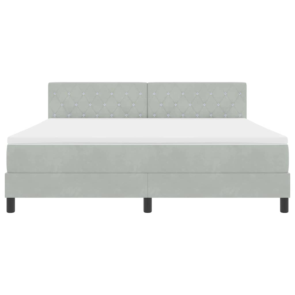 LED Box Spring Bed med madras Lysegrå 180 x 200 cm Fløjl
