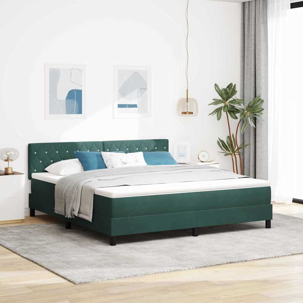 LED Box Spring Bed med madras Mørkegrøn 180 x 200 cm Fløjl