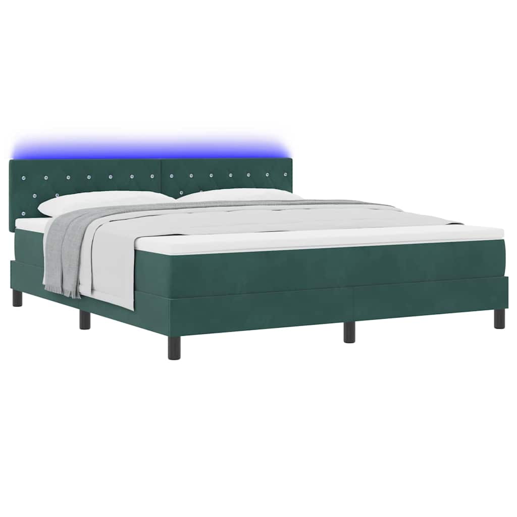 LED Box Spring Bed med madras Mørkegrøn 180 x 200 cm Fløjl
