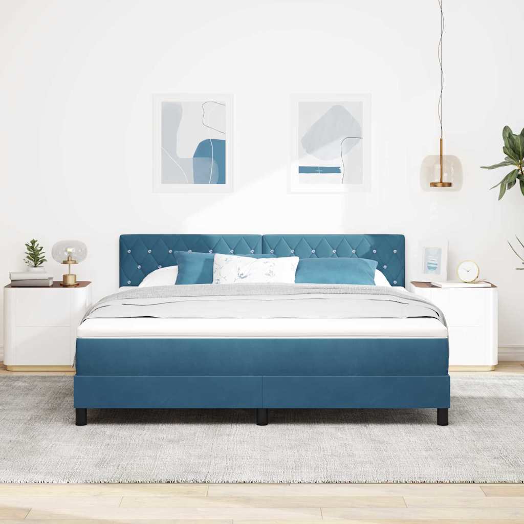 LED Box Spring Bed med hovedgærde Mørk blå 180 x 200 cm Fløjl
