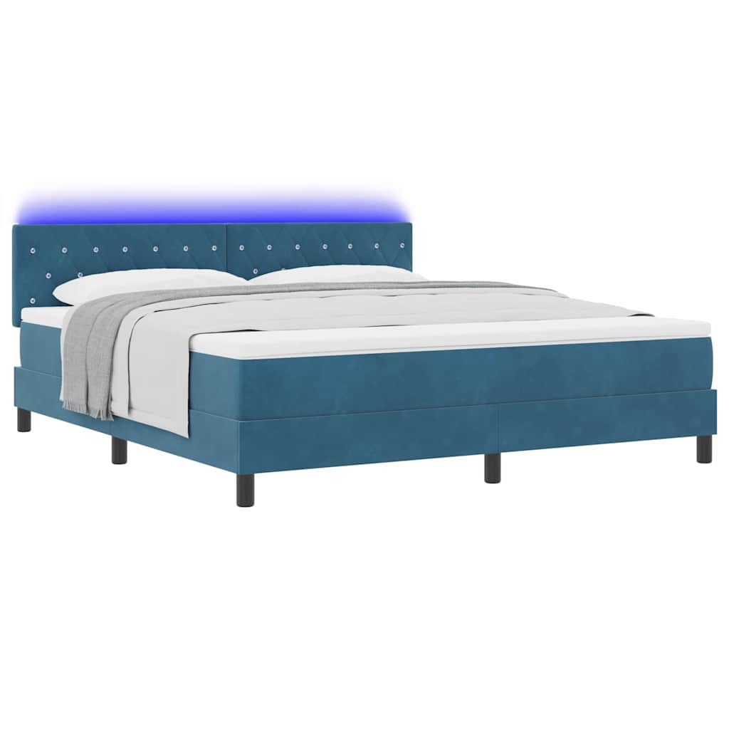 LED Box Spring Bed med hovedgærde Mørk blå 180 x 200 cm Fløjl