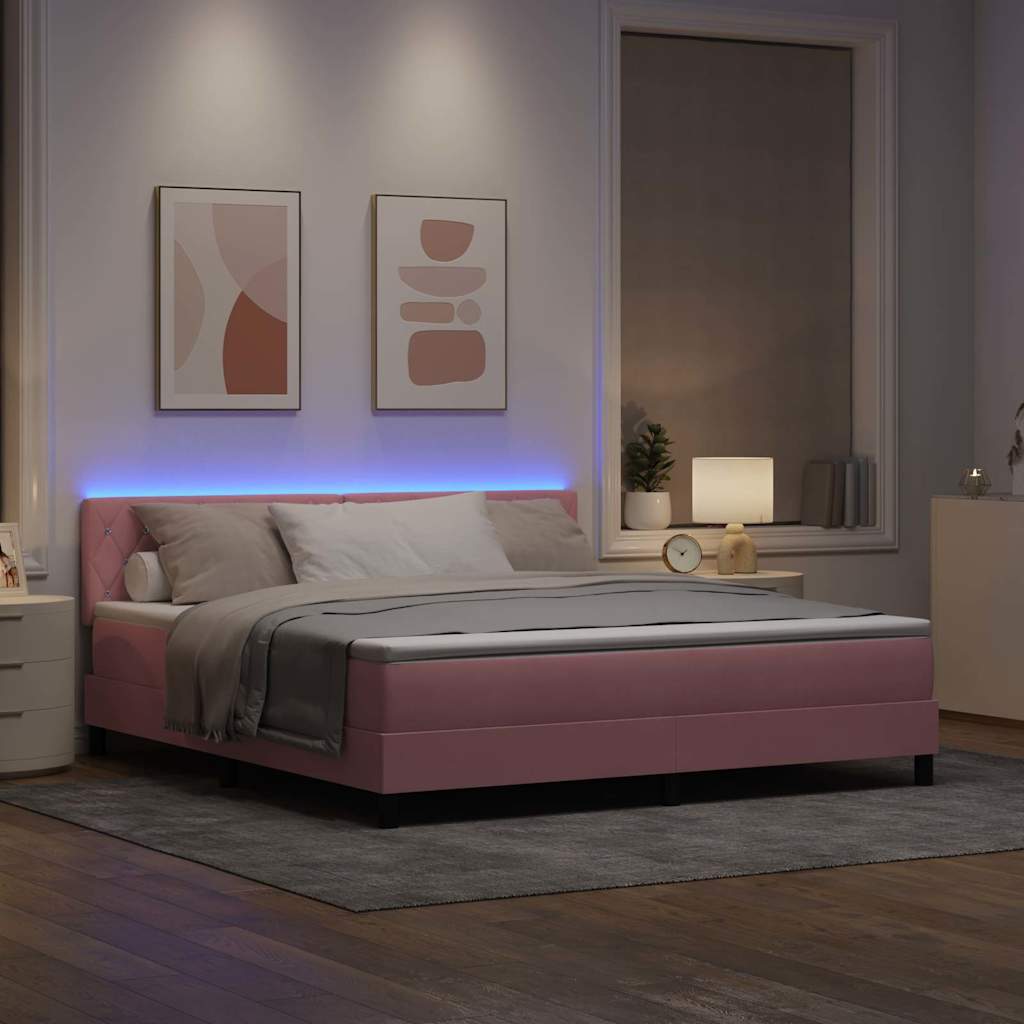 LED Box Spring Bed med hovedgærde Lyserød 180 x 200 cm Fløjl