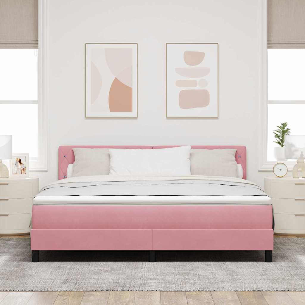 LED Box Spring Bed med hovedgærde Lyserød 180 x 200 cm Fløjl