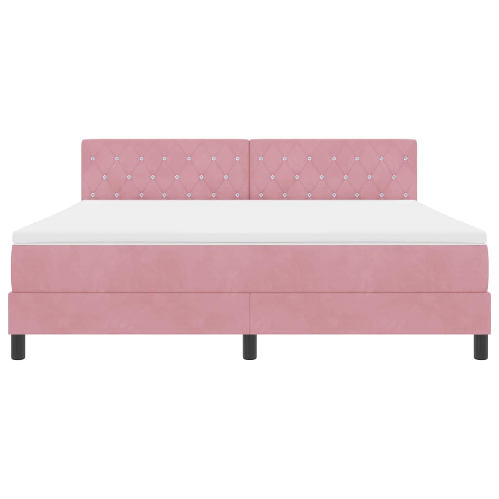 LED Box Spring Bed med hovedgærde Lyserød 180 x 200 cm Fløjl