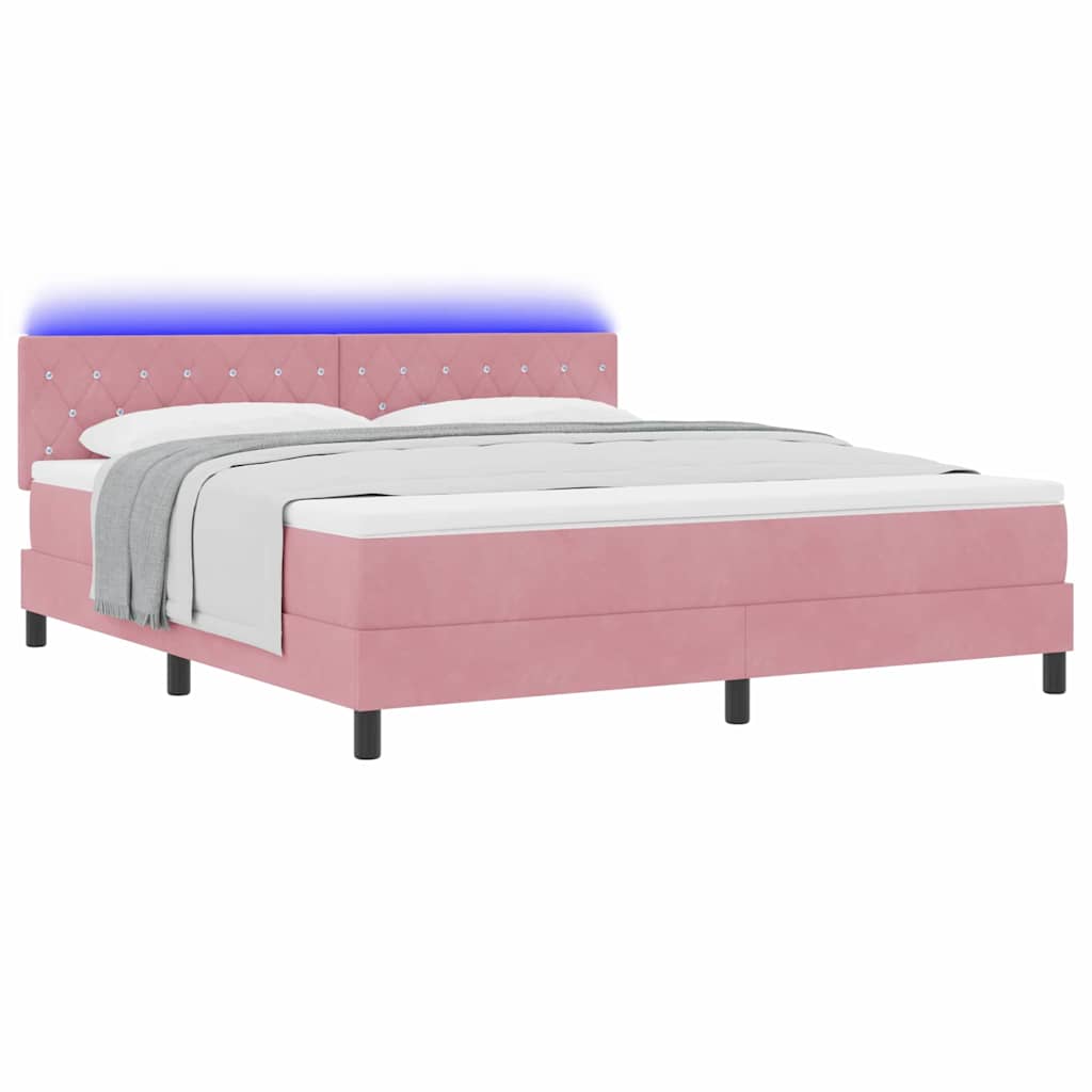 LED Box Spring Bed med hovedgærde Lyserød 180 x 200 cm Fløjl
