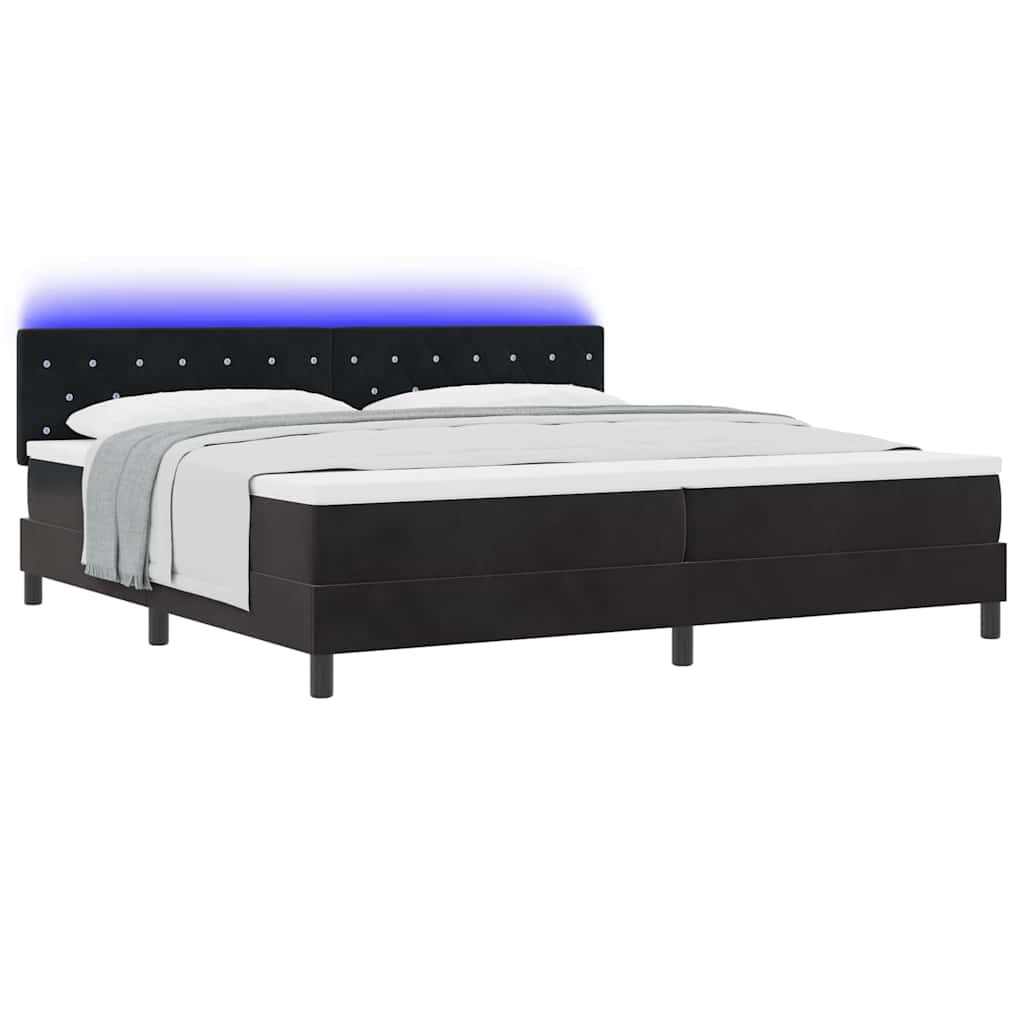 LED Box Spring Bed med hovedgærde Sort 200 x 200 cm Fløjl