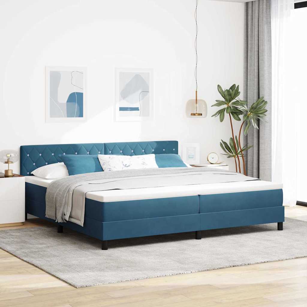 LED Box Spring Bed med hovedgærde Mørk blå 200 x 200 cm Fløjl