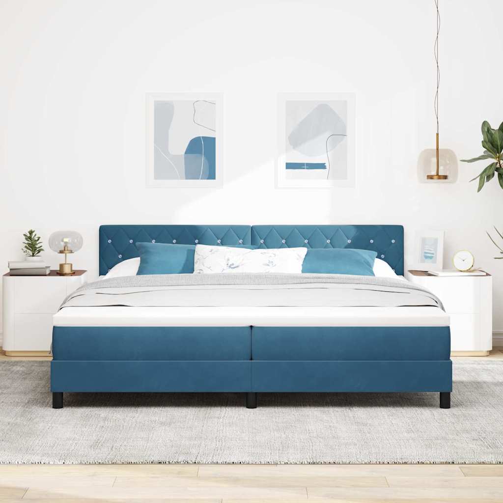 LED Box Spring Bed med hovedgærde Mørk blå 200 x 200 cm Fløjl