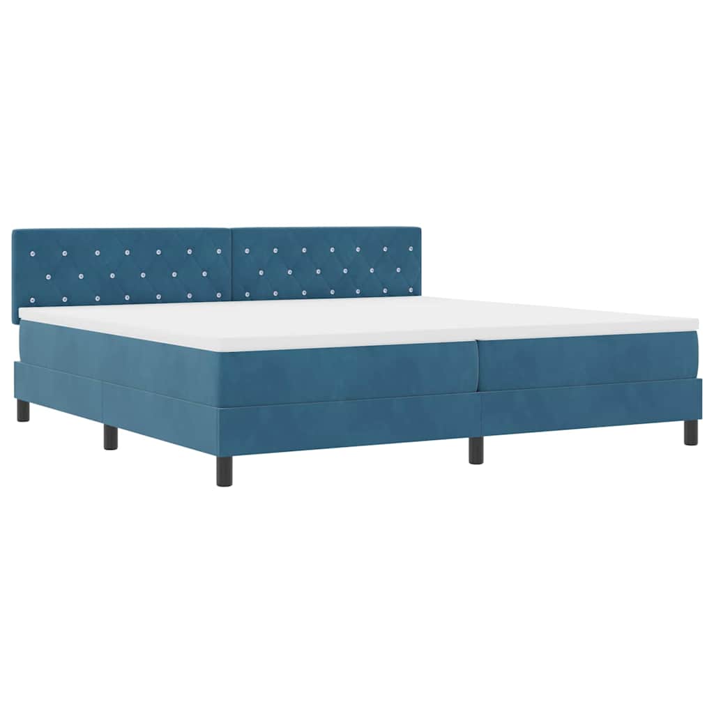 LED Box Spring Bed med hovedgærde Mørk blå 200 x 200 cm Fløjl