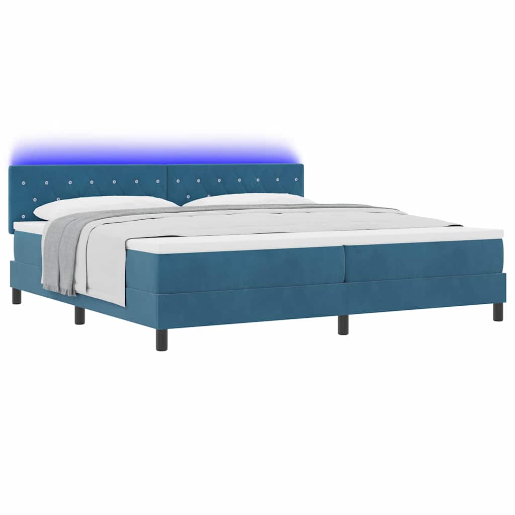 LED Box Spring Bed med hovedgærde Mørk blå 200 x 200 cm Fløjl