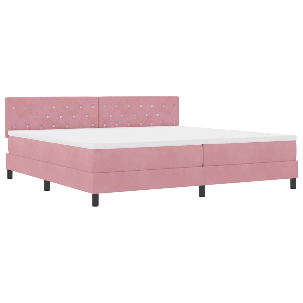 LED Box Spring Bed med madras Lyserød 200 x 200 cm Fløjl