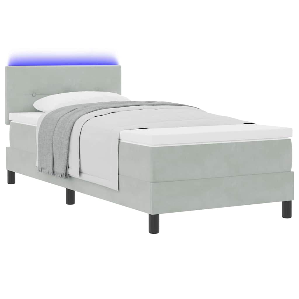 LED Box Spring Bed med hovedgærde Lysegrå 80 x 200 cm Fløjl
