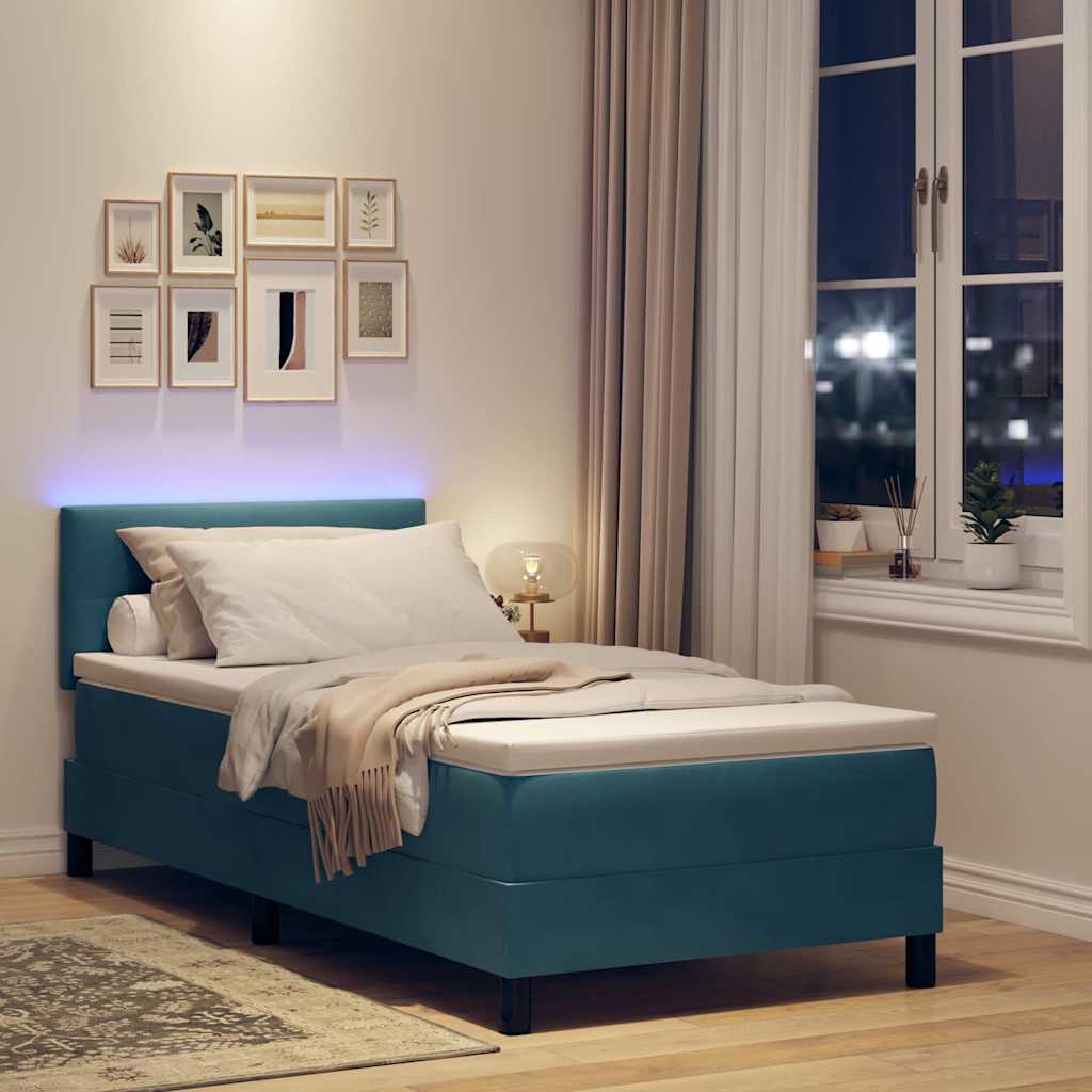 LED Box Spring Bed med hovedgærde Mørk blå 80 x 200 cm Fløjl