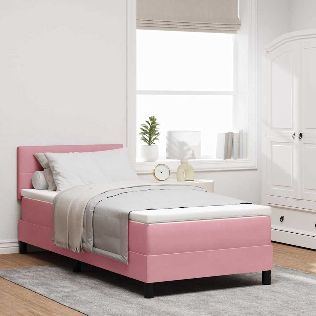 LED Box Spring Bed med hovedgærde Lyserød 80 x 200 cm Fløjl