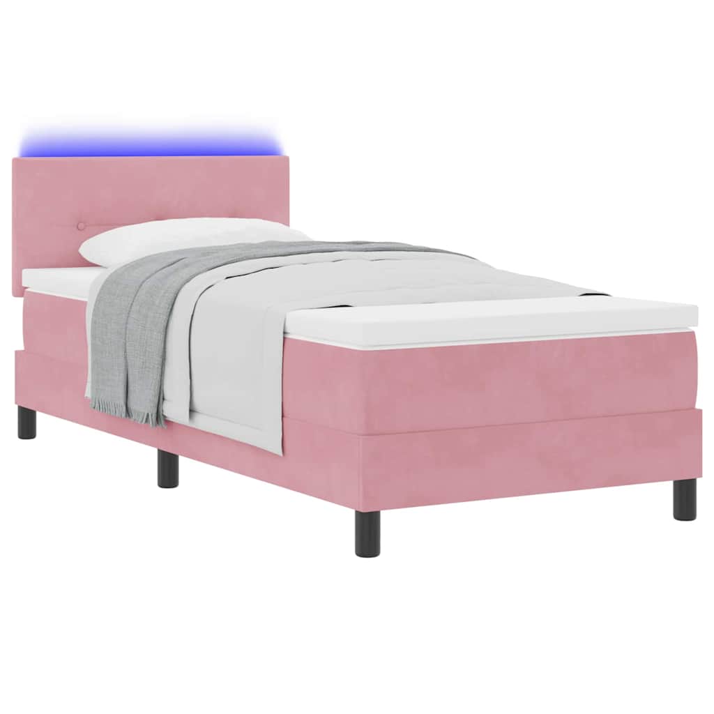 LED Box Spring Bed med hovedgærde Lyserød 80 x 200 cm Fløjl