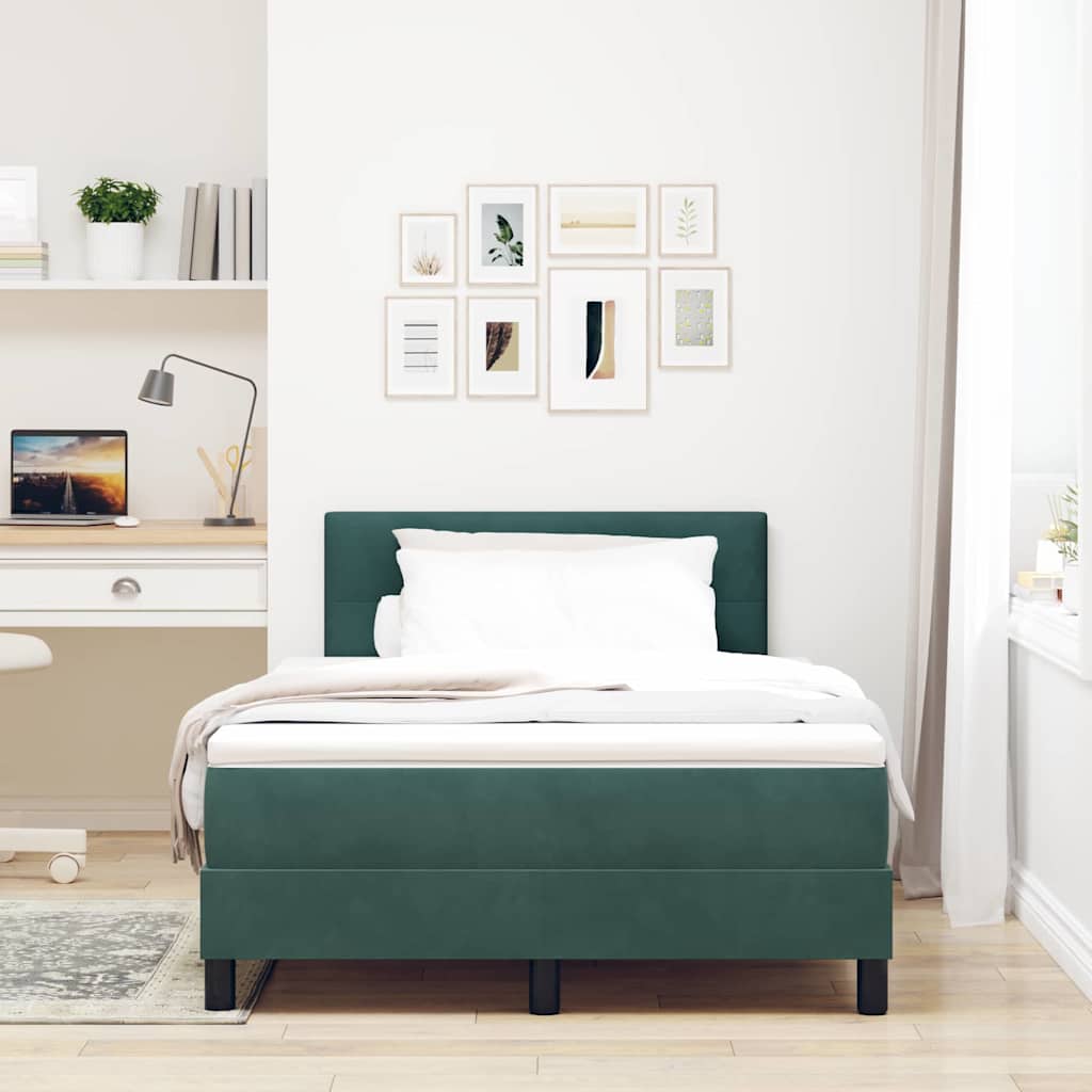 LED Box Spring Bed med hovedgærde Mørkegrøn 120 x 190 cm Fløjl