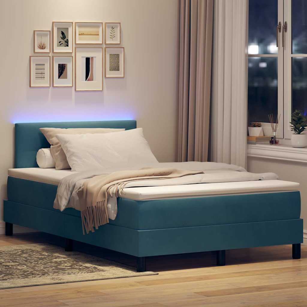 LED Box Spring Bed med hovedgærde Blå 120 x 190 cm Fløjl