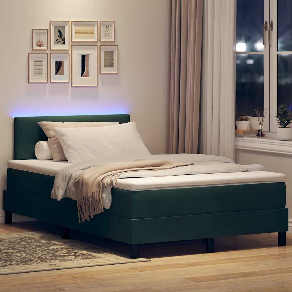 LED Box Spring Bed med hovedgærde Mørkegrøn 120 x 200 cm Fløjl