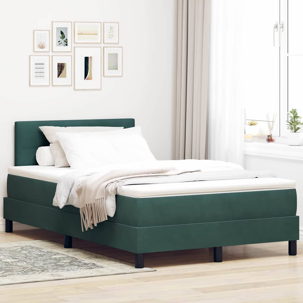 LED Box Spring Bed med hovedgærde Mørkegrøn 120 x 200 cm Fløjl