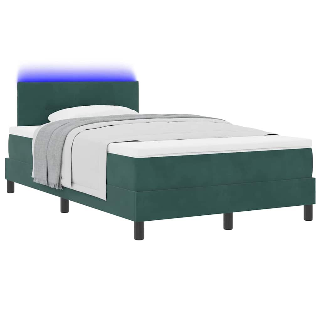 LED Box Spring Bed med hovedgærde Mørkegrøn 120 x 200 cm Fløjl