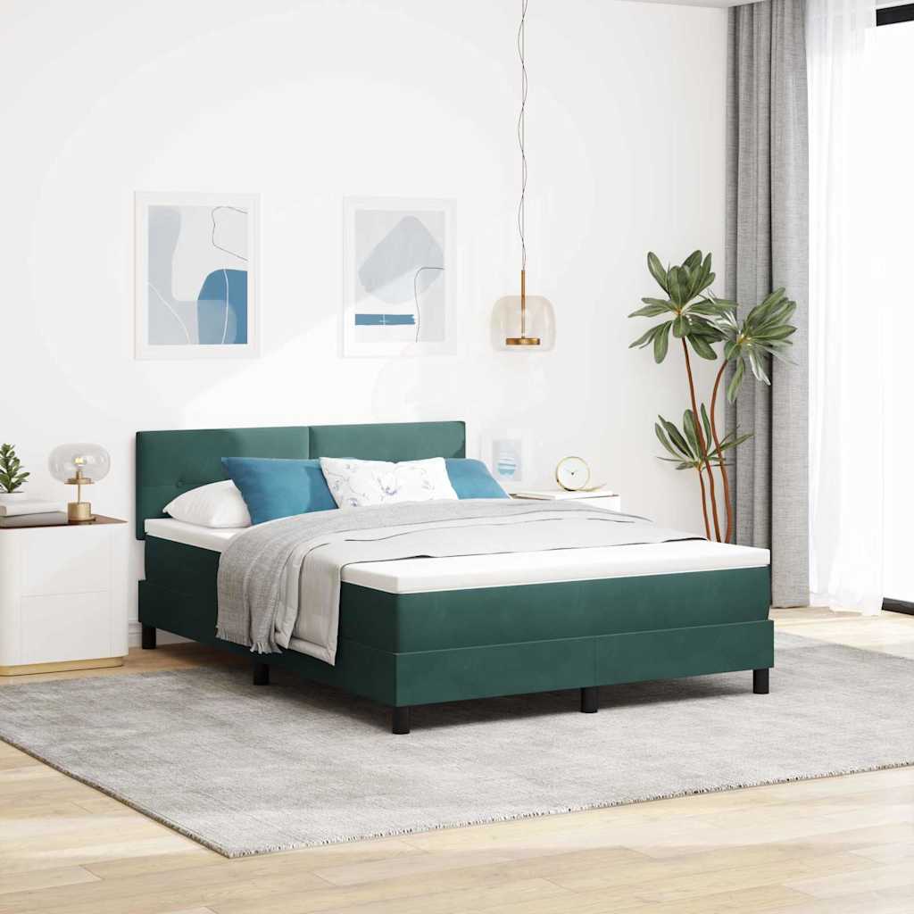 LED Box Spring Bed med hovedgærde Mørkegrøn 160 x 200 cm Fløjl