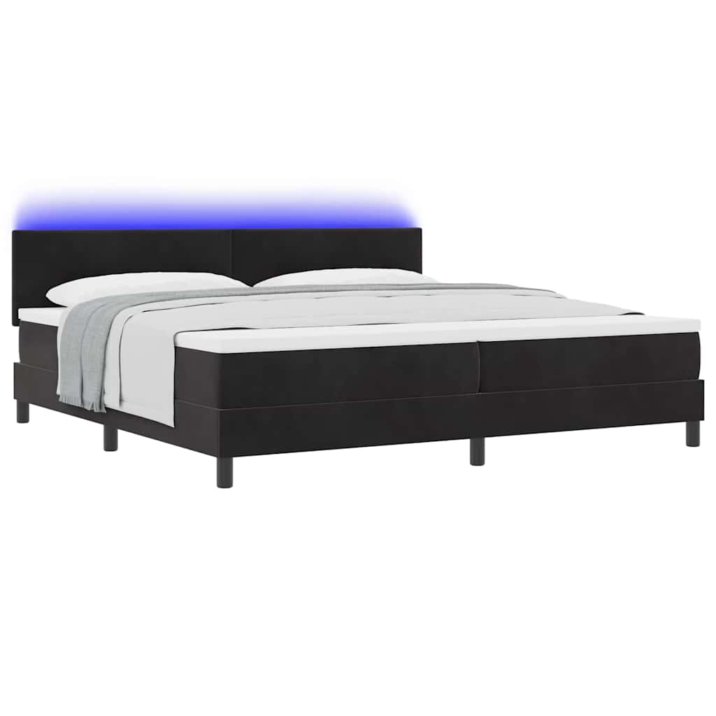 LED Box Spring Bed med hovedgærde Sort 200 x 200 cm Fløjl