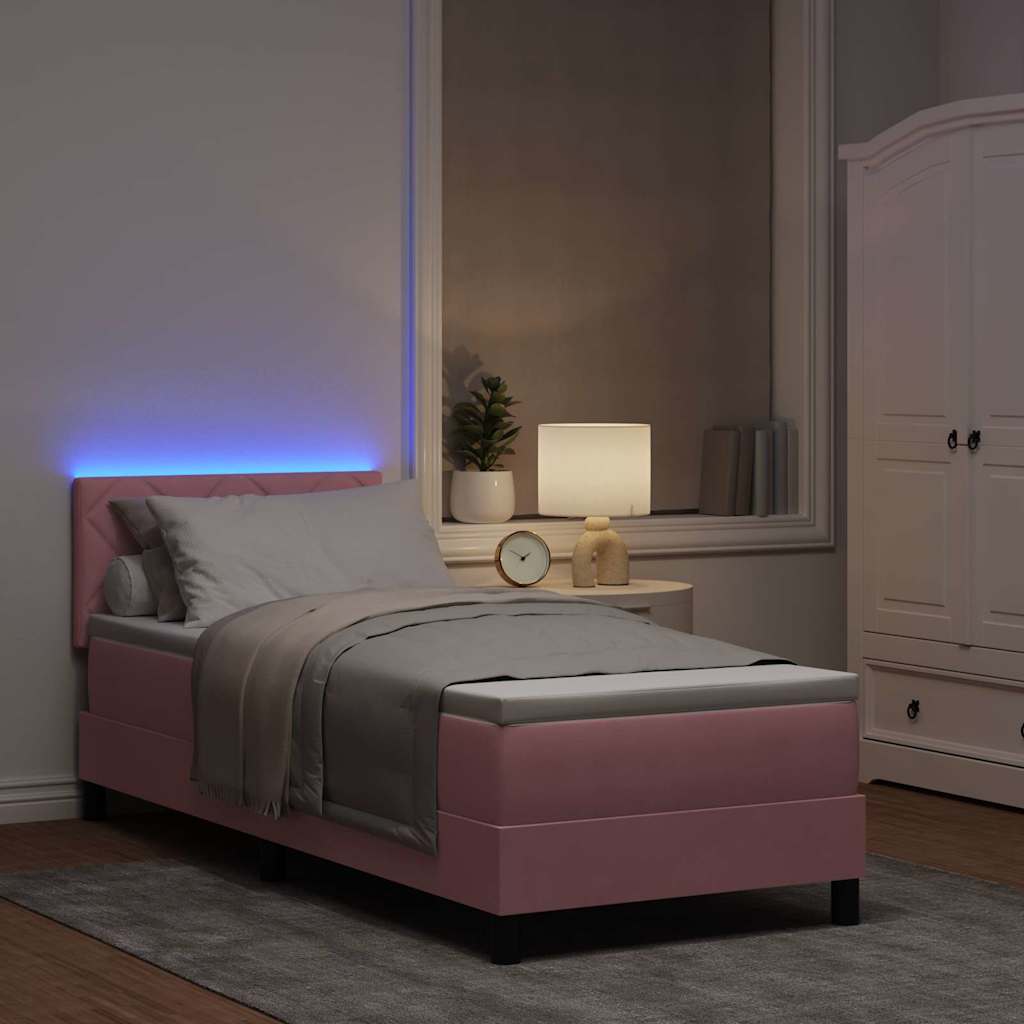 LED Box Spring Bed med hovedgærde Lyserød 80 x 200 cm Fløjl