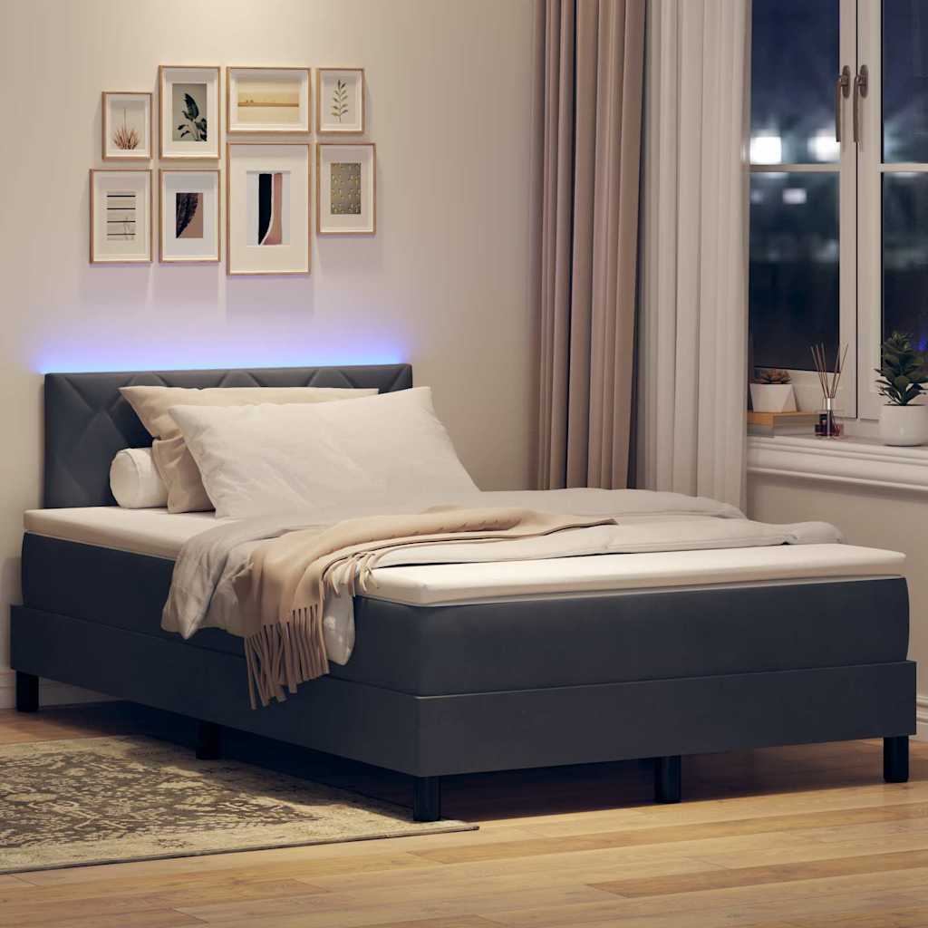 LED Box Spring Bed med hovedgærde Mørkegrå 120 x 190 cm Fløjl