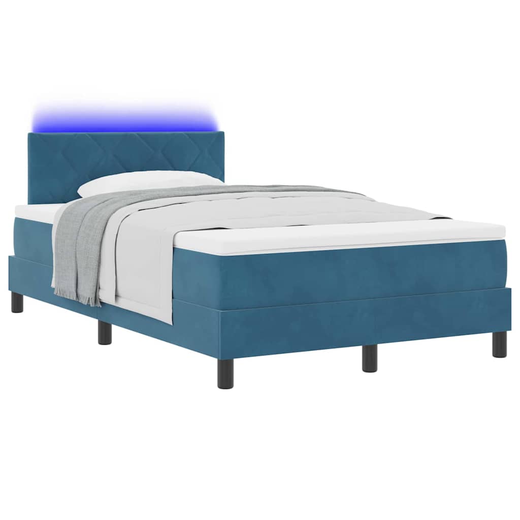LED Box Spring Bed med hovedgærde Mørk blå 120 x 190 cm Fløjl