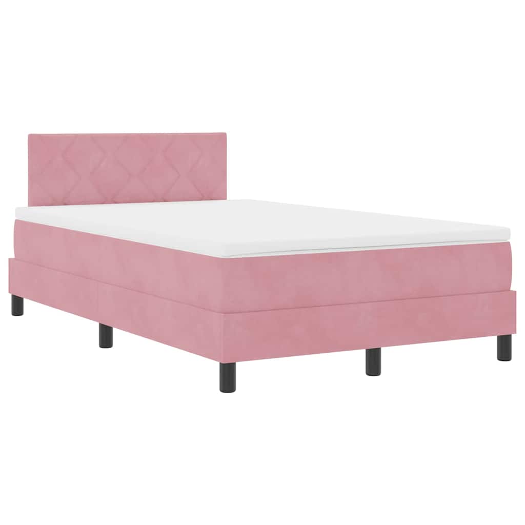 LED Box Spring Bed med hovedgærde Lyserød 120 x 190 cm Fløjl