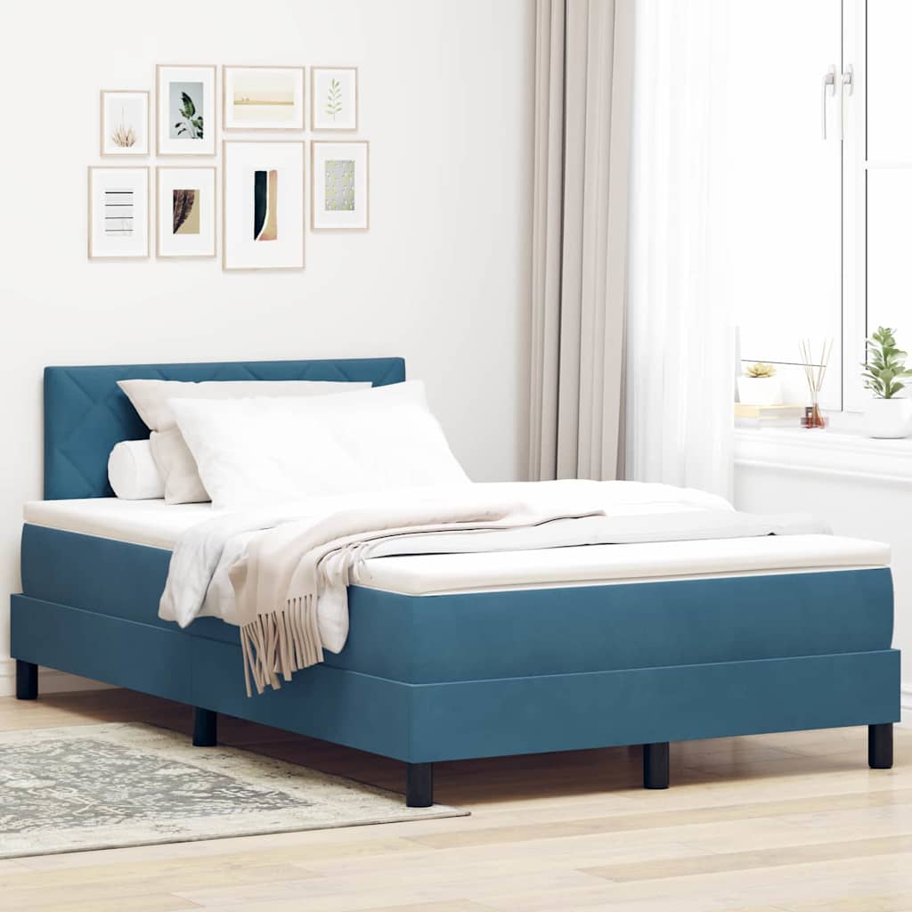LED Box Spring Bed med hovedgærde Mørk blå 120 x 200 cm Fløjl