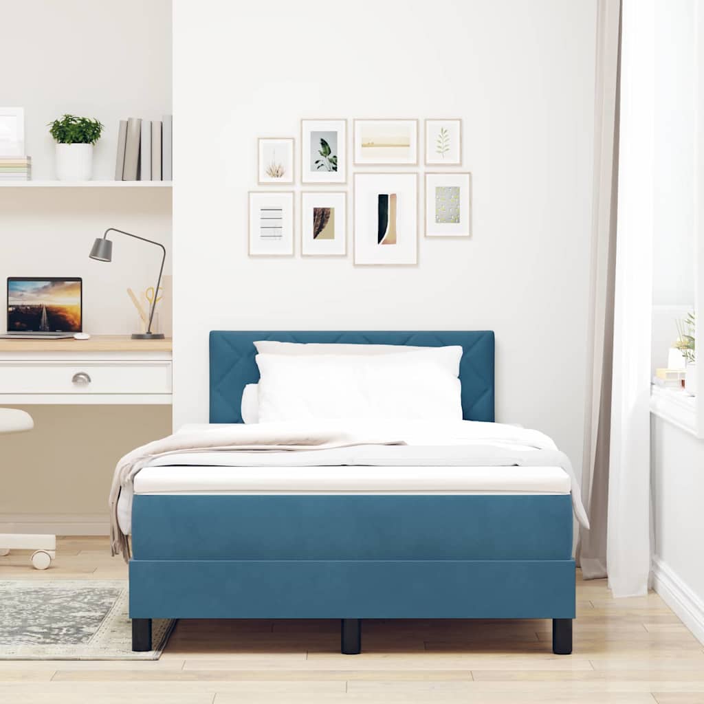 LED Box Spring Bed med hovedgærde Mørk blå 120 x 200 cm Fløjl