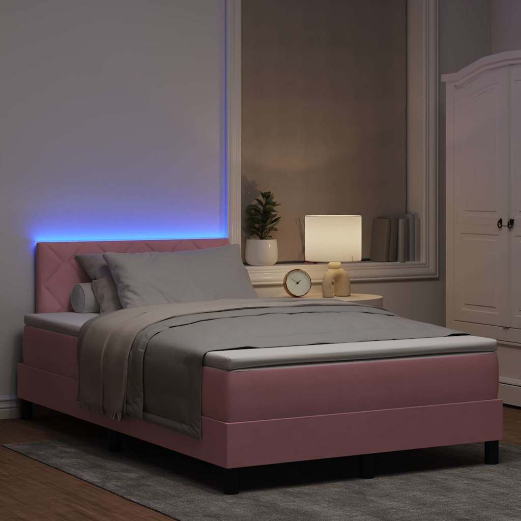 LED Box Spring Bed med hovedgærde Lyserød 120 x 200 cm Fløjl