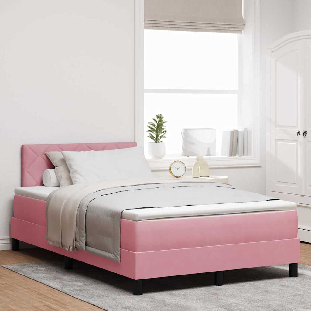 LED Box Spring Bed med hovedgærde Lyserød 120 x 200 cm Fløjl