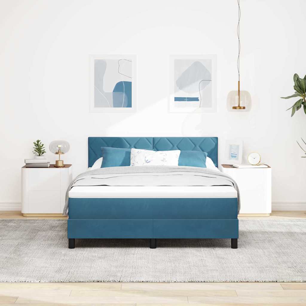 LED Box Spring Bed med hovedgærde Mørk blå 140 x 190 cm Fløjl