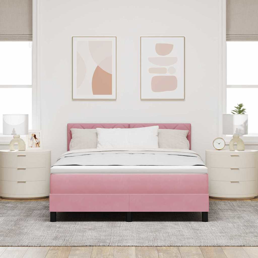 LED Box Spring Bed med hovedgærde Lyserød 140 x 200 cm Fløjl