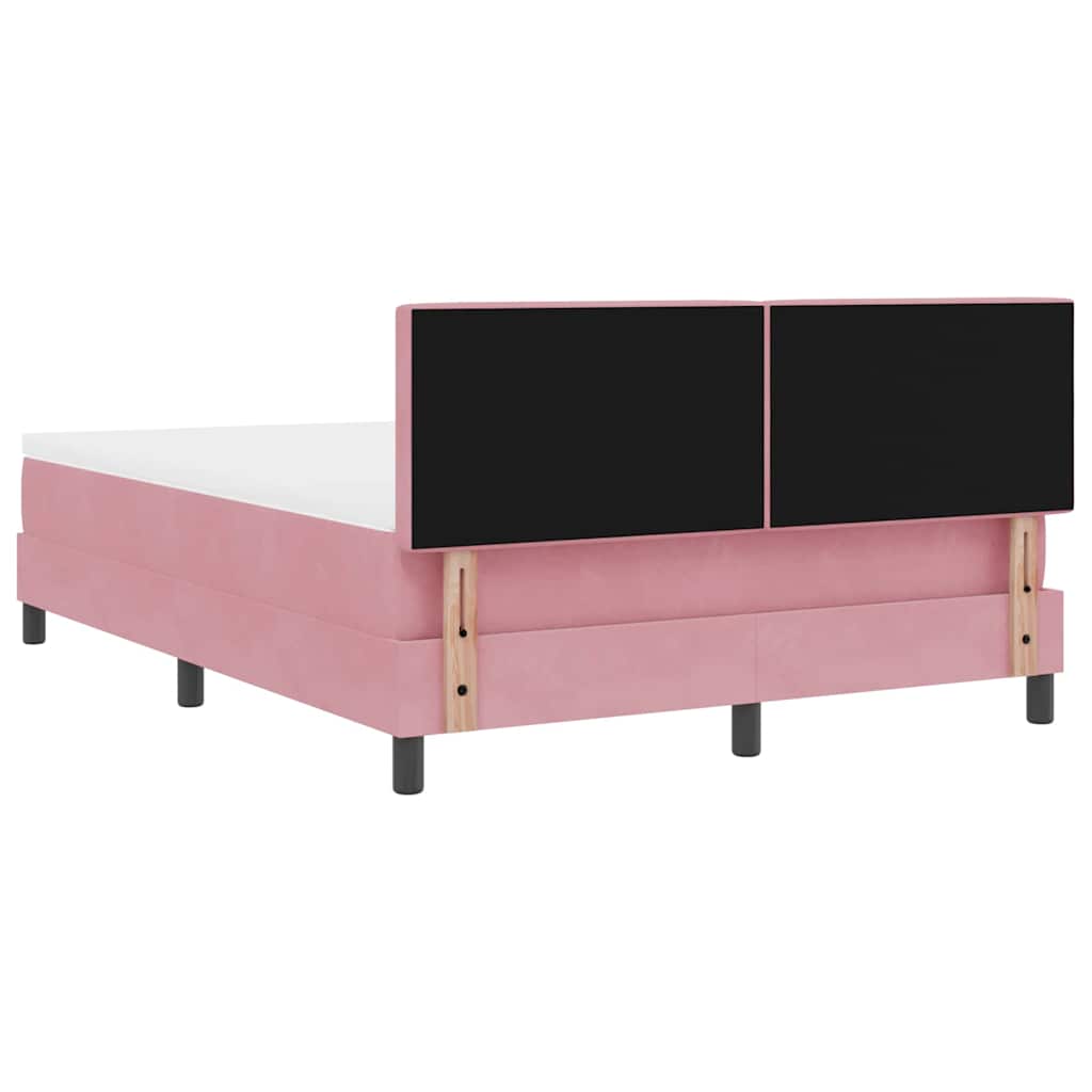 LED Box Spring Bed med hovedgærde Lyserød 140 x 200 cm Fløjl