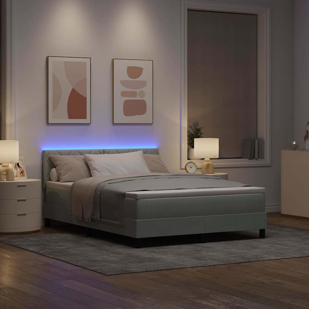 LED Box Spring Bed med hovedgærde Lysegrå 160 x 200 cm Fløjl