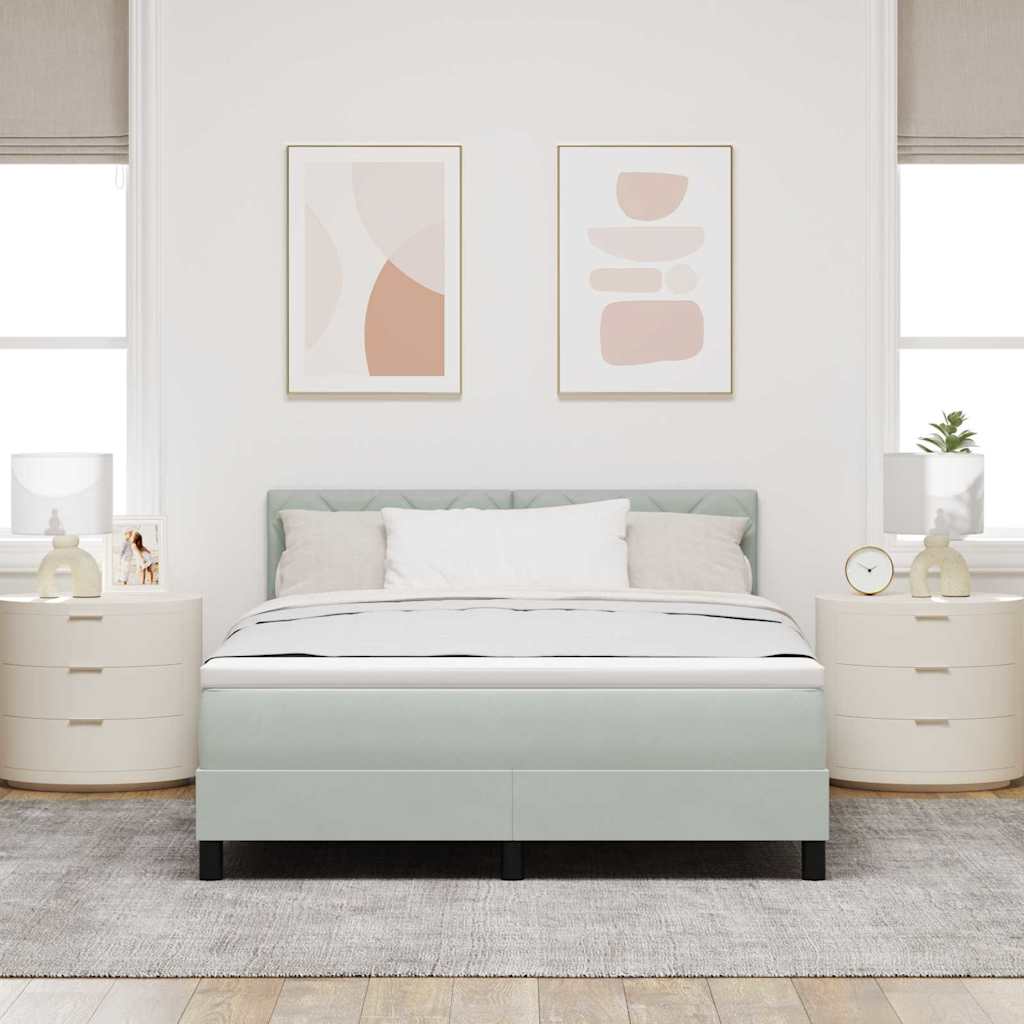 LED Box Spring Bed med hovedgærde Lysegrå 160 x 200 cm Fløjl