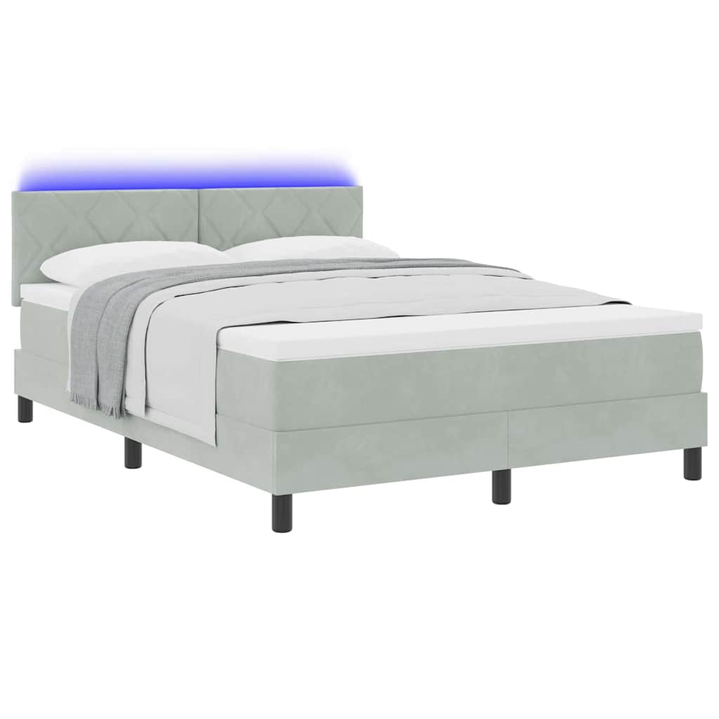 LED Box Spring Bed med hovedgærde Lysegrå 160 x 200 cm Fløjl