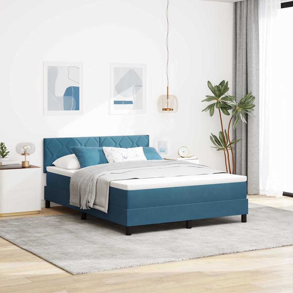 LED Box Spring Bed med hovedgærde Mørk blå 160 x 200 cm Fløjl