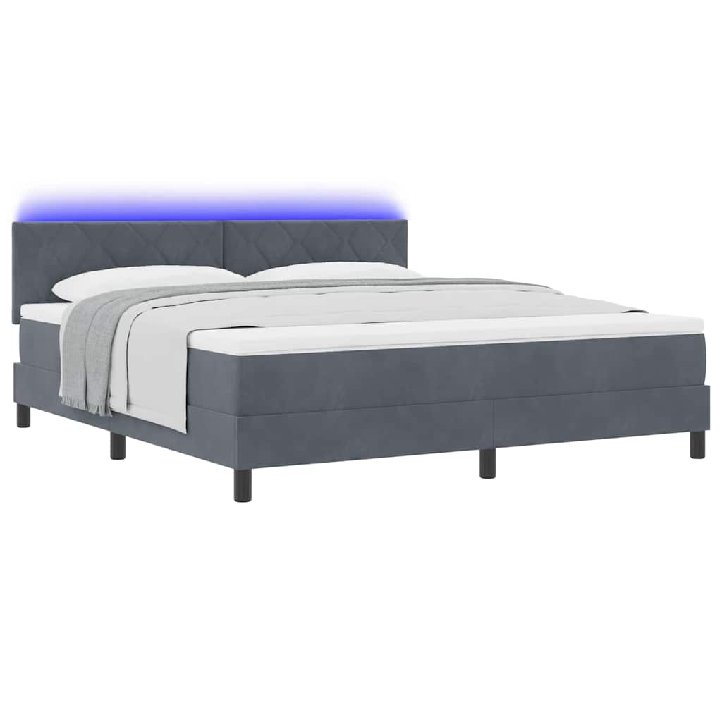 LED Box Spring Bed med hovedgærde Mørkegrå 180 x 200 cm Fløjl