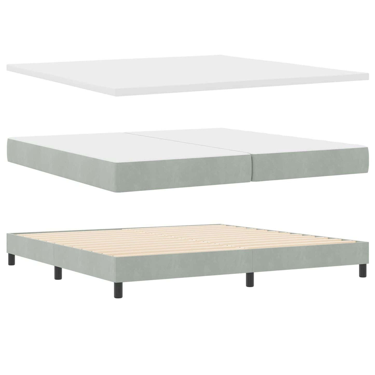 LED Box Spring Bed med hovedgærde Lysegrå 200 x 200 cm Fløjl