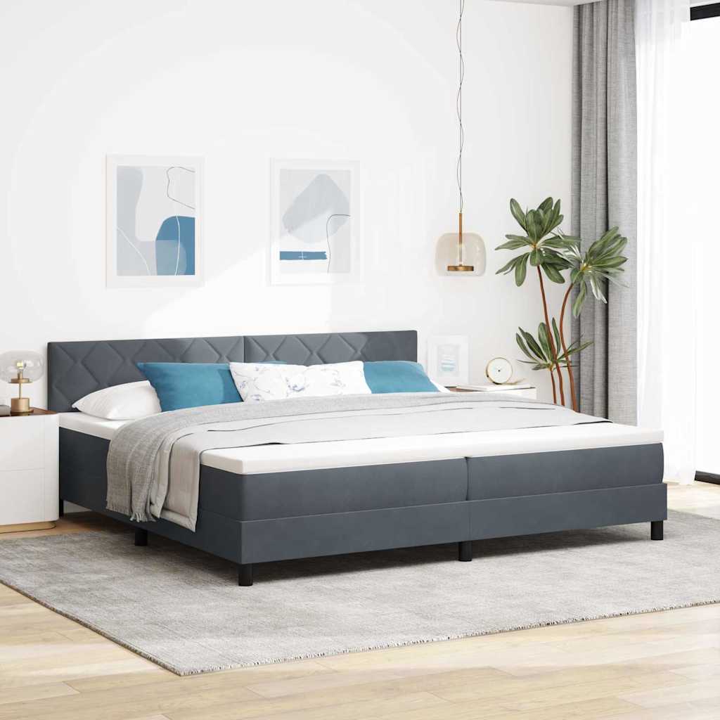 LED Box Spring Bed med hovedgærde Mørkegrå 200 x 200 cm Fløjl