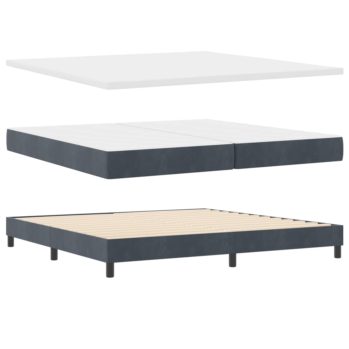 LED Box Spring Bed med hovedgærde Mørkegrå 200 x 200 cm Fløjl