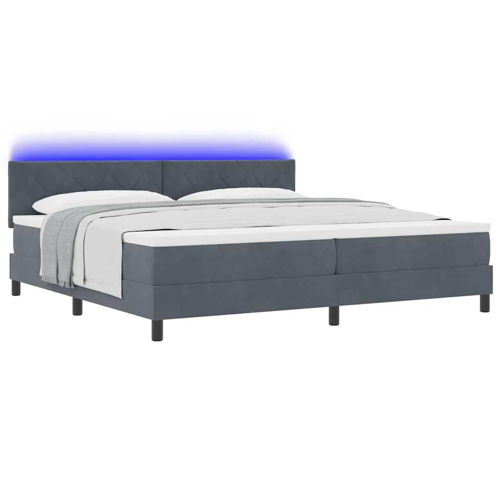 LED Box Spring Bed med hovedgærde Mørkegrå 200 x 200 cm Fløjl