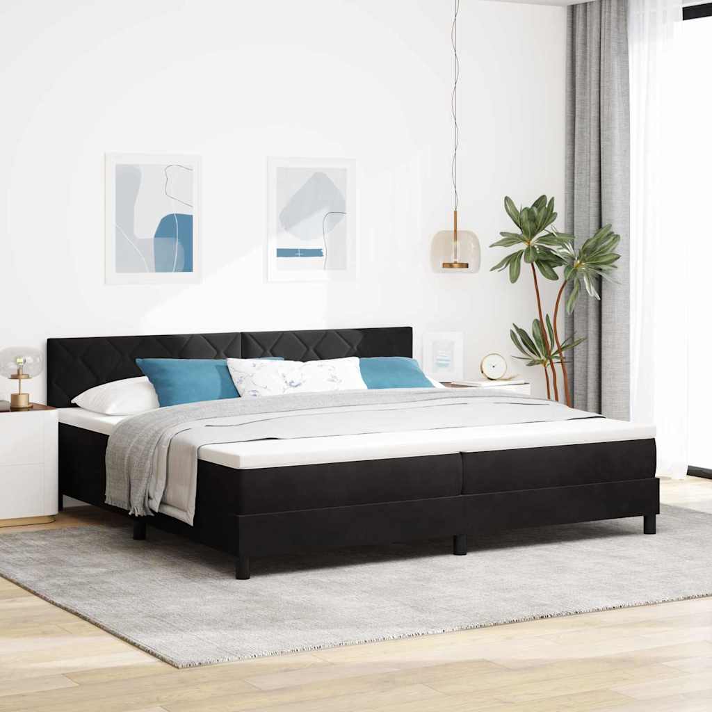 LED Box Spring Bed med hovedgærde Sort 200 x 200 cm Fløjl