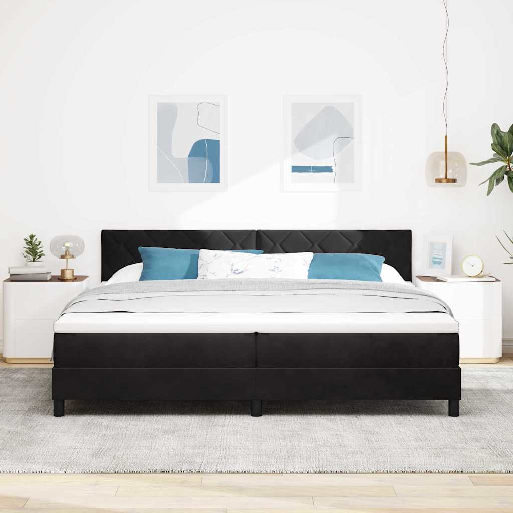 LED Box Spring Bed med hovedgærde Sort 200 x 200 cm Fløjl